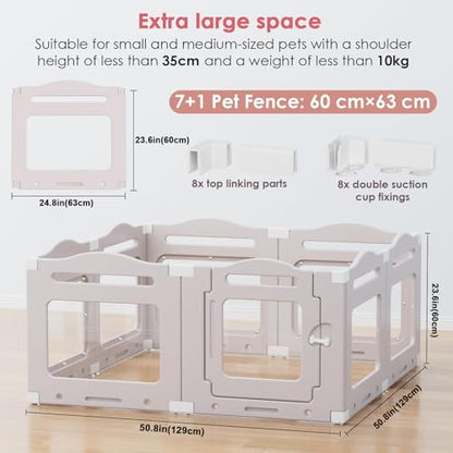 Acrylic Dog Playpen Indoor, Puppy Cat Small Pet Play Pen, 50.8" L x 50.8" W x 23.6" H Clear PlayPen for Cat Rabbit Ferret, Dog Fence Crate Whelping Cage (Apricot Gray, 8 Panel) - color: Gray