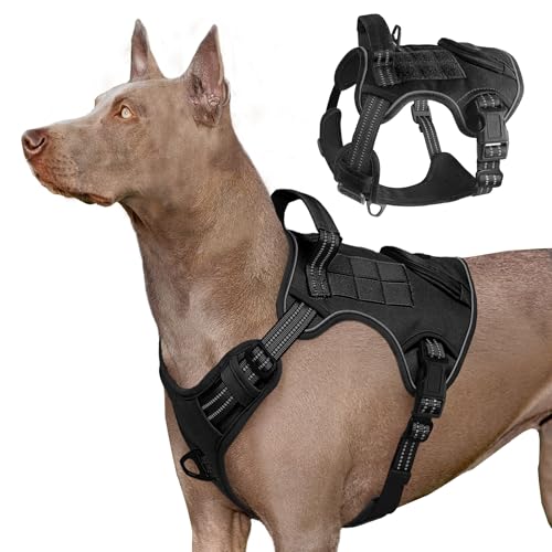 Heavy Duty Tactical Dog Harness for Large Dogs, Adjustable Reflective Service Vest with Control Handle & 4 Patches, No Pull Soft Padded Military Pet Harness for Training Walking Hiking (Black, L) - color: Black, size: L