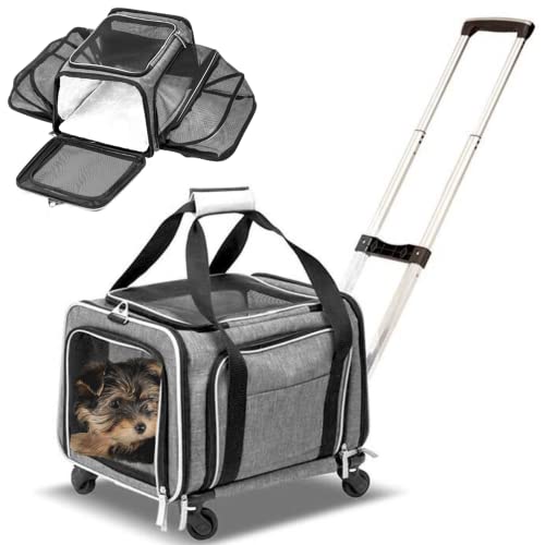Ruff Life 101 Airline Approved Expandable Premium Pet Carrier on Wheels- Two Sided Expandable Rolling Carrier- Designed for Dogs & Cats- Extra Spacious Soft Lined Carrier! (Grey) - color: GREY