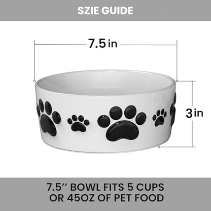 Ceramic Dog Bowls for Large Dogs - 7.5'' Round × 3'' Tall Dog Food & Water Bowl Set of 2 - Large Ceramic Bowl with Anti-Slip Rings - Food and Water Bowls with 5 Cups Capacity - size: 7.5in