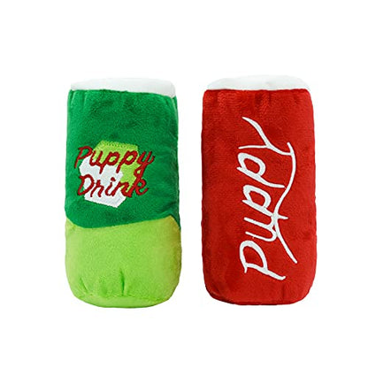 HugSmart | Plush and Squeaky Dog Toys (Soda Drinking Cans Combo)｜Soft Plus Interactive Fetch Dog Toy for Small Medium Breeds (Puppy Drink 2 Pack)