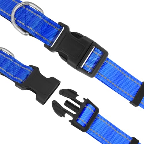 Dog Collars Adjustable for Puppy and Small Dogs,Heavy Duty Waterproof Dog Collar with Quick Release Buckle,Girl Boy Female Male Reflective Nylon Dog Collar with Soft Neoprene Padded,XS,Navy Blue - color: Navy Blue, size: X-Small