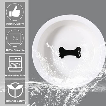 ZONEYILA Elevated Cat Bowls, Dog Bowl, Ceramic Raised Cat Food Water Bowl Set with Metal Stand for Indoor Cats Small Dog, Prevent Neck Pain,12 Ounces, Cute Dog Bone Pattern - color: 2 Dog Bone Pattern Bowls + Black Stand