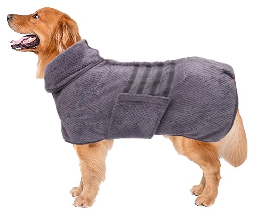 Geyecete Dog Bathrobe Towel Dog Drying Coat-Dry Fast Dog Bag-Pineapple Grid Fast Drying Super Absorbent Pet Dog Cat Bath Robe Towel-Gray-S - color: Gray(Pineapple grid), size: Small