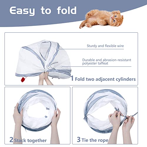 Sheldamy Cat Tunnel, 2-Way Cat Tunnels for Indoor Cats, Collapsible Cat Play Tunnel, Interactive Toy Maze Cat House with 1 Play Ball for Cats, Puppy, Kitty, Kitten, Rabbit (White & Grey) - color: 2 Way White & Grey