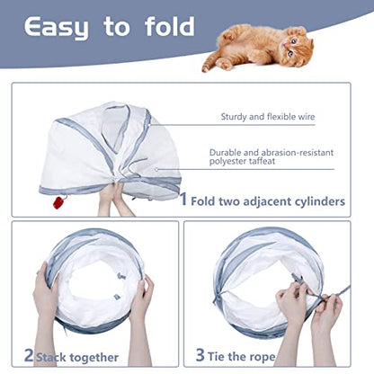 Sheldamy Cat Tunnel, 2-Way Cat Tunnels for Indoor Cats, Collapsible Cat Play Tunnel, Interactive Toy Maze Cat House with 1 Play Ball for Cats, Puppy, Kitty, Kitten, Rabbit (White & Grey) - color: 2 Way White & Grey