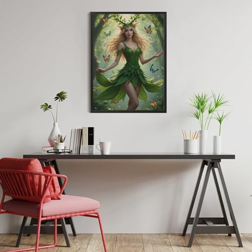 Green Elf Girl 1000-Piece Wooden Jigsaw Puzzle, Whimsical Elf Illustration, Relaxing Indoor Activity, Creative Puzzle Challenge - color: #3
