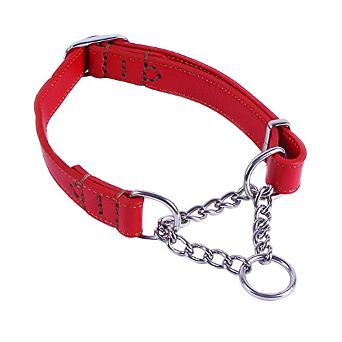 Love Dream Martingale Collars for Dogs, Leather Training Dog Collar, Stainless Steel Chain Anti-Escape No Pull Dog Collar for Medium Large Dogs (S(11.8"-16.9"), Red) - color: Red, size: S(11.8"-16.9")