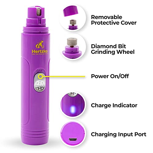 Hertzko Electric Cat & Dog Nail Grinder - Rechargeable Cat Nail Grinder & Dog Nail Grinder Small Dogs & Large Dogs Trimmer, Professional Pet Grooming Kit with USB Wire