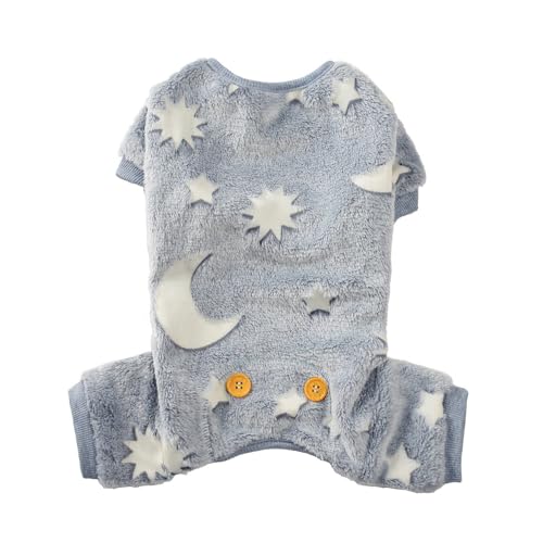 Plush Dog Pajamas Glow in The Dark Dog Jumpsuit 4 Legged Onesie for Small Medium Dog Cat, Grey Moon L - color: Grey Moon, size: Large