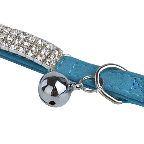 CHUKCHI Soft Velvet Safe Cat Adjustable Collar Bling Diamante with Bells,11 inch for Small Dogs and Cats (Blue) - color: Blue