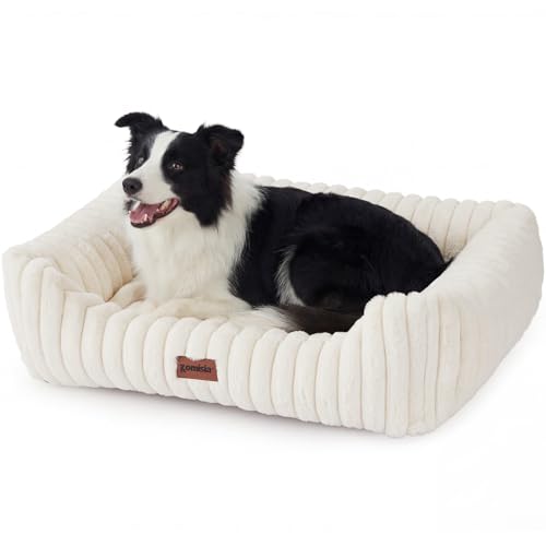 ZOMISIA Dog Bed Medium Size Dog - Large Rectangle Orthopedic Pet Bed with Fluffy Washable Cover and Anti-Slip Bottom, 30x24x9inches, Cream - color: Cream, size: 30"x 24"x 9"
