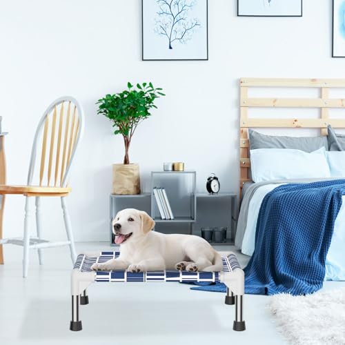 Elevated Dog Bed - Soft Comfortable Fabric, Easy to Clean, Stainless Steel Frame, Raised Design for Air Circulation, Durable Pet Cot for Small Dogs, Breathable & Stable Puppy Bed - size: S