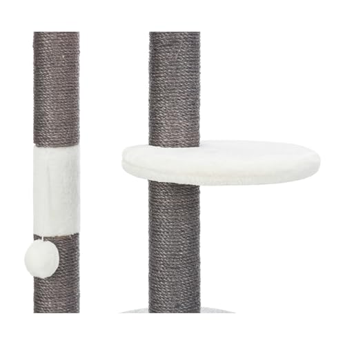 TRIXIE Pilar Cat Scratching Post 39.4 Inch - with Durable Sisal Rope (Gray) and Condo, Two Platforms, Top Platform with Backrest & Dangling Cat Toy - in Gray - color: Pilar