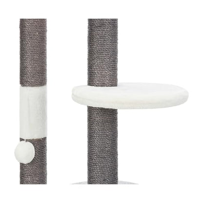 TRIXIE Pilar Cat Scratching Post 39.4 Inch - with Durable Sisal Rope (Gray) and Condo, Two Platforms, Top Platform with Backrest & Dangling Cat Toy - in Gray - color: Pilar