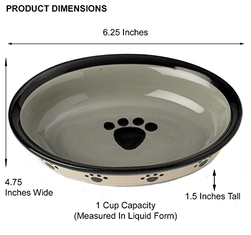 PetRageous 44247 Oval Metro Paws Stoneware Cat Bowl 6.25-Inch Wide and 1.5-Inch Tall Saucer with 1-Cup Capacity and Dishwasher and Microwave Safe for Small Dogs and Cats, Multicolored,Black