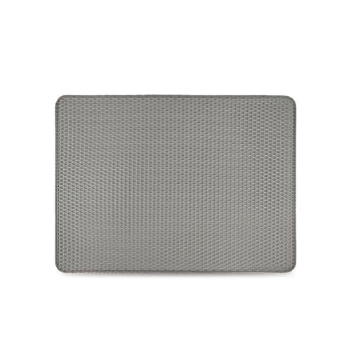 Cat Litter Mat Double Layer Waterproof – Large Litter Trapping Mat for Litter Box, Non-Slip, Easy to Clean, Soft Paw-Friendly EVA, 12x12 in, Gray