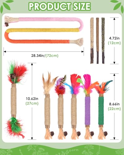 TINDTOP Cat Chew Toys, 12 Pack Silvervine Chew Sticks with 2 Pack Chew Ropes for Kittens Teeth Cleaning, Increase Appetite, Aggressive Chewers Cat Dental Toy - color: 14 Pack