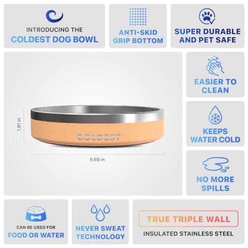 Coldest Dog Bowl - Anti Rust Metal, Non Slip, 3 Layers Insulated Stainless Steel Dog Bowls - Spill Proof & Heavy Duty - Water Bowl for Dogs, Cats & Pets, Dish Washer Safe (21 oz, Sahara Tan) - color: Sahara Peach, size: 21 oz