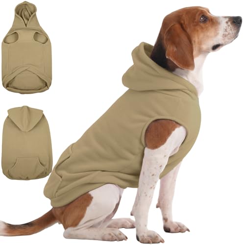 IECOii Dog Hoodie,Polar Fleece Dog Sweatshirt Fall Cold Winter Sleeveless Sweater with Hood,Cozy & Lightweight Hoodies for Dogs Girl Boy,Pullover Hooded Clothes for Pug,Jack Russell, Khaki, M - color: Khaki, size: Medium