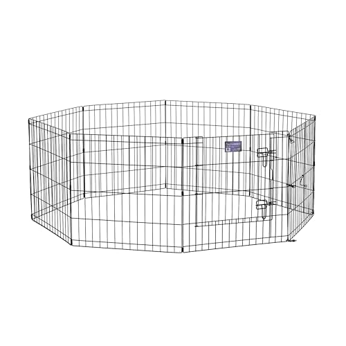 MidWest Homes for Pets 24-Inch Exercise Pen, for Indoor and Outdoor Use, 16 Sq Feet of Play, Single Door Folding Dog Pen, with Large Door Opening & Secure Latch, Easy to Set Up, Foldable Dog Playpen - color: Black w/ Door, size: 24" H
