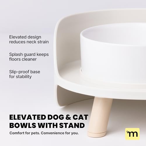 MalsiPree Elevated Dog Bowls - Puppy Adoption Gifts & Cute Puppy Accessories - 45° Tilt Feeding Station with Ceramic Dishes - Food and Bowls Set - Dog Birthday Gifts for Small Pets - Sand Beige - size: Small