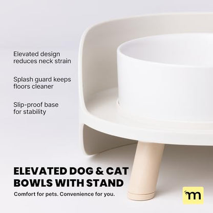 MalsiPree Elevated Dog Bowls - Puppy Adoption Gifts & Cute Puppy Accessories - 45° Tilt Feeding Station with Ceramic Dishes - Food and Bowls Set - Dog Birthday Gifts for Small Pets - Sand Beige - size: Small