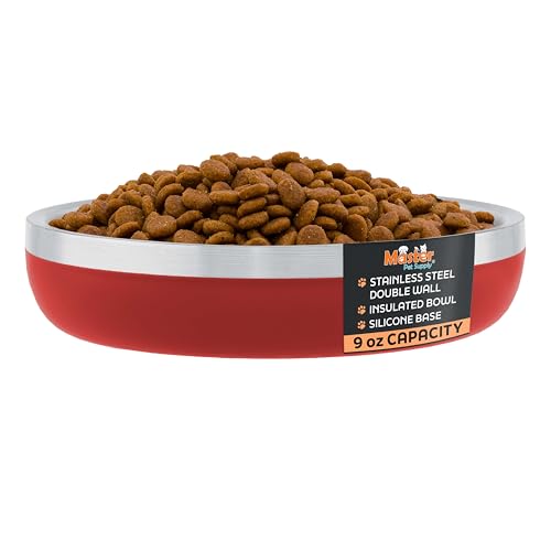 Master Pet Supply Stainless Steel Cat Bowls - 9 oz Heavy Duty - Crimson Flame, Double Wall Extra-Thick Insulated, Non-Slip Pet Water Bowl for Cats & Pets, Anti Rust Metal, Dishwasher Safe - color: Crimson Flame