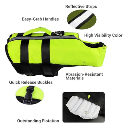 Dog Life Jacket for Small to Large Dogs, Reflective Dog Swimming Vest with D-Ring Leash, High Flotation Pet Swimsuit for Boating Swimming, Fluorescent Green S - size: Small