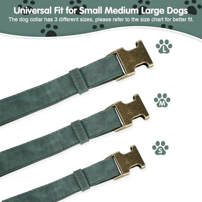 TDTOK Soft PU Leather Dog Collar, Classic Leather Collar for Small Medium Large Dogs with Quick Release Metal Buckle, Durable & Adjustable Fit 10-23" Neck - color: Green, size: S
