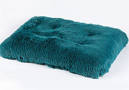Long Plush Calming Pet Bed Cuddler Pet Bed for Dogs and Cats Fluffy Faux Fur Dog Bed with Anti Slip Bottom Machine Washable Pet Sleep Bed Crate Mat Cyan M - color: Cyan, size: M(25"x19"x4")