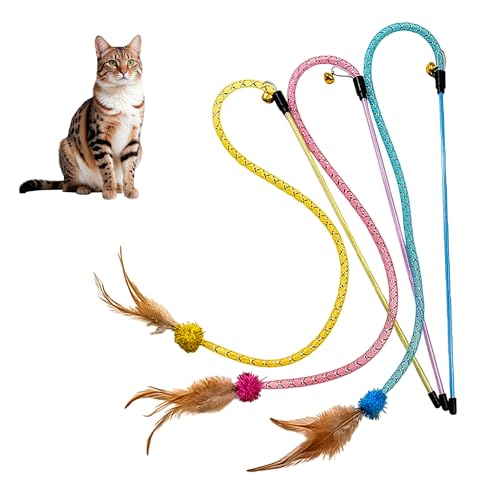 3 Packs Interactive Cat Wand Toy, Feather cat Toys, cat Teaser Wand, Indoor cat Toys, cat Toys for Indoor Cats, cat Exercise Toys, Kitten Toys Interactive, Playtime and Boredom Relief