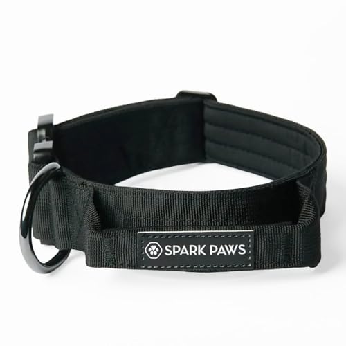Spark Paws Tactical Dog Collar - Heavy Duty, Premium Quality, Thick and Durable for Large and Medium Dogs - Black - XS - 1" - color: Black, size: XS: 14"-19" [1" wide]