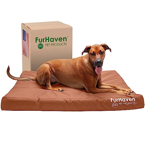 Furhaven Water-Resistant Orthopedic Dog Bed for Large Dogs w/ Removable Washable Cover, For Dogs Up to 95 lbs - Indoor/Outdoor Logo Print Oxford Polycanvas Mattress - Chestnut, Jumbo/XL - color: Water-Resistant Logo Print (Chestnut), size: Jumbo