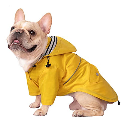 HDE Dog Raincoat Poncho Double Layer Zip Rain Jacket with Removable Hood, Leash Hole for Small to 3XL Dogs and Puppies Yellow - S - color: Yellow, size: Small