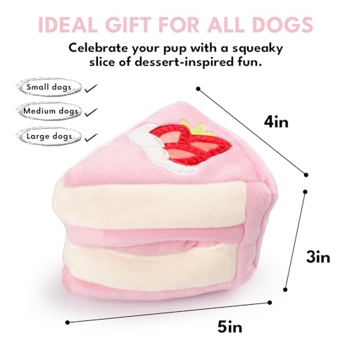 CHEWFFON Dog Birthday Toy - Interactive Strawberry Cake Snuffle Puzzle for Enrichment, Squeaky Crinkle Puppy Toy for Boredom & Mental Stimulation, Indoor Brain Game for Small Medium Dogs - style: Strawberry Cake Slice
