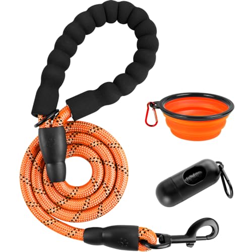 BARKBAY Dog Leashes for Large Dogs Heavy Duty Dog Leash 4/5/6 FT with Comfortable Padded Handle and Highly Reflective Threads for Medium Large Dogs Walking Training Running (4FT-1/2'',Orange) - color: Orange, size: 4 Feet