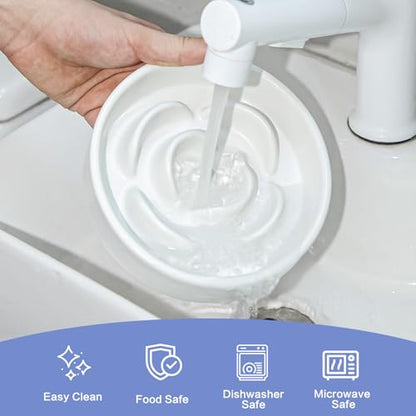 6'' Ceramic Slow Feeder Dog Bowls - Petal Shape Modern Dog Food Dish for Cats and Small Breed Dogs, Puzzle Maze Bowl to Slow Down Eating, Anti-Gulping, Dishwasher & Microwave Safe, White - color: White, size: 6 inch