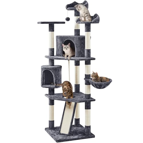 Yaheetech Multi-Level Cat Trees Cat Towers 79in Cat Tree for Indoor Cats with Sisal-Covered Scratching Posts, Plush Perches and Stable Condo for Kittens, Cats and Pets, Dark Gray - color: Dark Gray