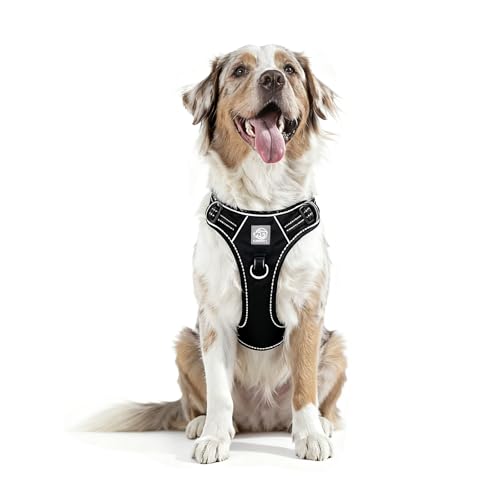 Padded Dog Harness with Handle, No Pull Reflective Oxford Vest, Adjustable Soft Chest Strap with Double Leash Rings for Large Breed Dogs (L, Black) - color: Black, size: L