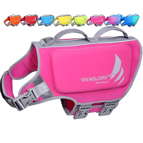VIVAGLORY High Buoyancy Dog Life Vest, Swimming Vest with Handle, Dog Life Jacket for Swimming & Boating, Buoyancy for Puppy Doggy, L, Pink - color: Pink, size: L: 25-28 inch (Ribcage Girth)