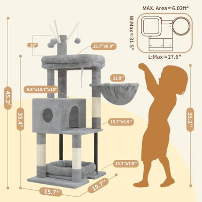 Heybly Cat Tree，HCT202SW - color: Light Gray, size: 45.3 inch