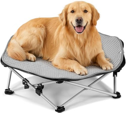 Pecute Elevated Dog Bed with Cooling Blanket, Chew Proof Outdoor Pet Cot for Large Dogs, Tool-Free Assembly & 360° Breathable Mesh for Summer Camping, Orthopedic Joint Support, XL, 38.2×35.4×7.9" - size: XL(38.2 × 35.4 ×7.9'')