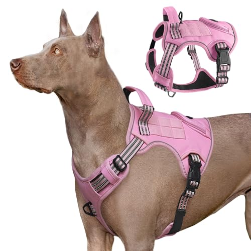 Heavy Duty Tactical Dog Harness for Large Dogs, Adjustable Reflective Service Vest with Control Handle & 4 Patches, No Pull Soft Padded Military Pet Harness for Training Walking Hiking (Pink, S) - color: Pink, size: S