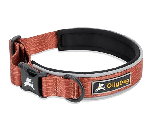 OllyDog Flagstaff Reflective Comfort Collar, Neoprene Padded Dog Collar, Reflective Trims for Night Runs, Extra Comfort for Active Dogs (Medium, Clay Woodgrain) - color: Clay Woodgrain, size: Medium