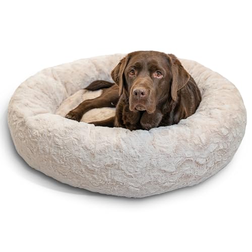 Best Friends by Sheri The Original Calming Donut Dog Bed for Large Dogs up to 100 lbs, Lux Faux Fur, Oyster, Large, 36" x 36" - color: Oyster Lux, size: Large
