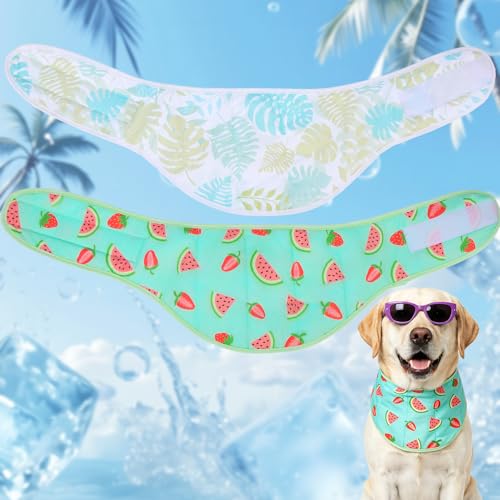 EXPAWLORER Dog Cooling Bandana - 2 Pack Instant Cool Chill Out Dog Scarf, Adjustable Summer Outdoor Ice Neck Cooler Vest, SAP Ice Crystal Powder Physical Cooling Pet Handkerchiefs, Tropical X-Large - color: Tropical, size: X-Large