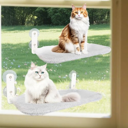 2 PCS Window Cat Bed (Medium 20.4''×11.8'') - Machine Washable Cover, 4 Large Suction Cups, Solid Metal Frame - Cordless Foldable Cat Window Hammock for Indoor Cats (2×Grey)
