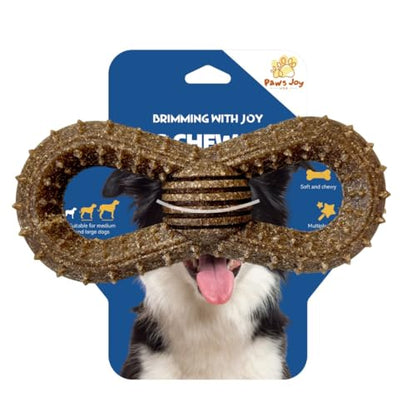 Paws Joy Dog Chew Toys for Small Dogs, Soft Textured Bone and Dumbbell, Brown and Blue, Safe Material, Easy to Clean