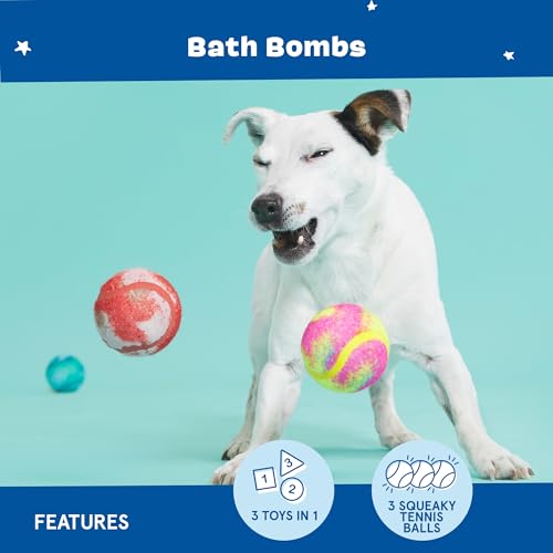 Barkbox Dog Toys – Squeaky Clean Bath Bombs Squeaker Ball Interactive Chew Toys – Durable & Tough Tennis Balls, Training, Exercise & Beating Boredom – Stimulating Plush, Small/Medium Breed & Puppies - color: Squeaky Clean